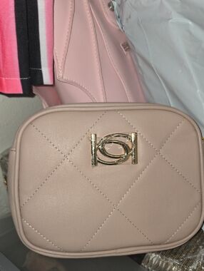 bebe Quilted Crossbody Bag in Blush Pink with Gold Hardware